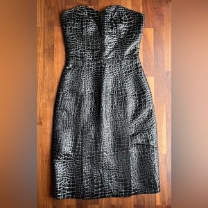80s Vintage Patrick Kelly Crocodile Silver Black Strapless Dress Size 2